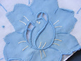 Lovely Vintage Madeira Embroidered Applique Blue Roses Hankie BRIDAL WEDDING HANDKERCHIEF Special Bridal Hanky Marghab Something Blue