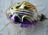 Antique XMAS German Figural Ornament Hand Blown Mercury Glass Painted Purple Gold High Relief Christmas Ornament  Perfect for A Feather Tree