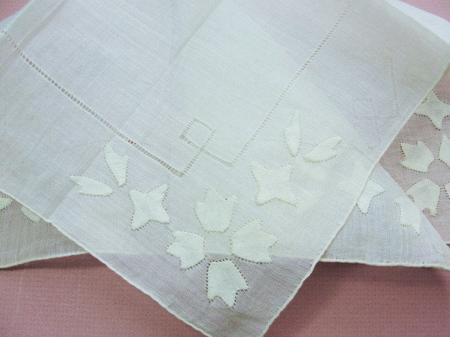 ANTIQUE Wedding Handkerchief Art Deco Drawn Thread and Applique Beautiful Bridal Hankie Stunning Madeira Linen Hand Rolled Edge Hanky