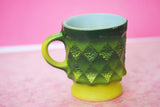 Fun RETRO 70s Coffee Mug Rare Avocado Green Fire-King Kimberly Diamond Milk Glass Kitchen Collectible Mugs
