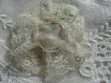 Lovely Antique French Ribbonwork Pink Rose Ribbon Flowers Rosettes Bud Flowers Lace Edged 20s Flapper Gatsby Perfect For Bridal Weddings