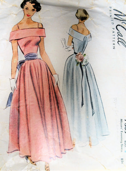 1950s GLAMOROUS Evening Party Dress Pattern McCALLS 4870 High Low or  Regular Hemline Almost Off Shoulders Bust 34 Vintage Sewing Pattern