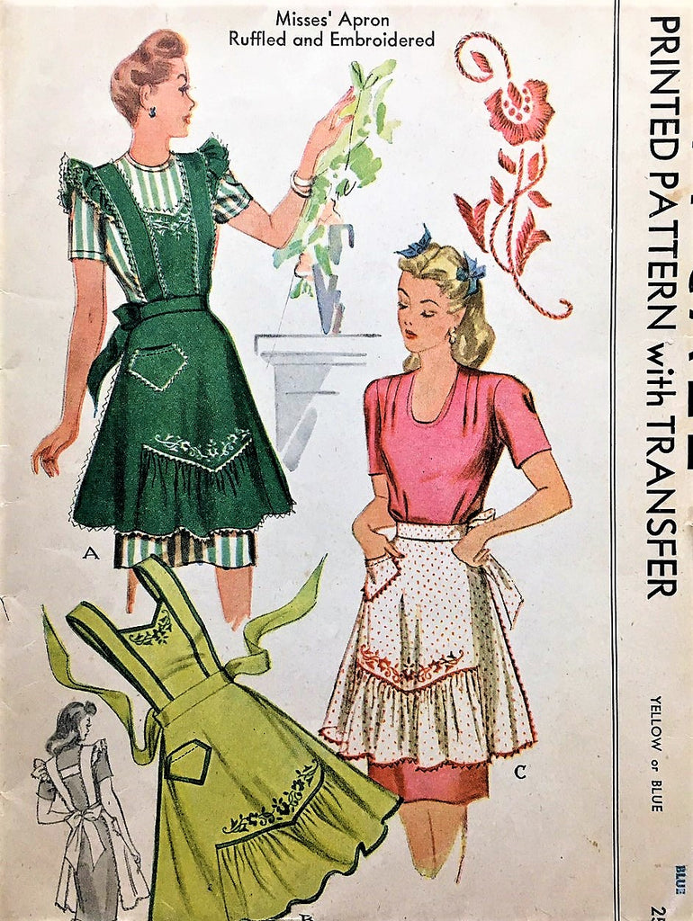 40s PRETTY War Time WWII Apron Pattern McCALL 1124 Three Lovely Styles Half and Full Bib Vintage Sewing Pattern Medium