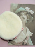 Lovely Antique French RIBBONWORK Pink and Yellow Roses Ribbon Flowers Rosettes Adorning POWDER PUFF 20s Boudoir Flapper Gatsby Decor