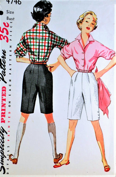 50s CLASSIC High Waist Bermuda Walking Shorts,Doris Day Style Blouse P – A  Vintage shop