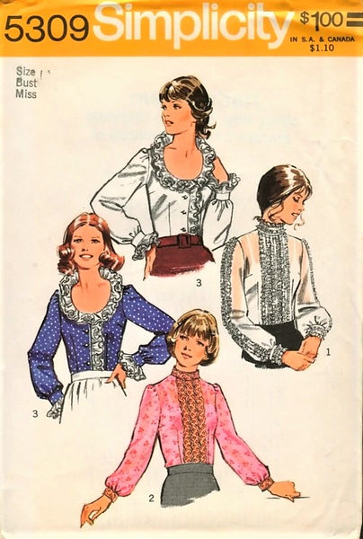 1970s FAB Blouse Pattern Simplicity 5309 Three Lovely Blouses