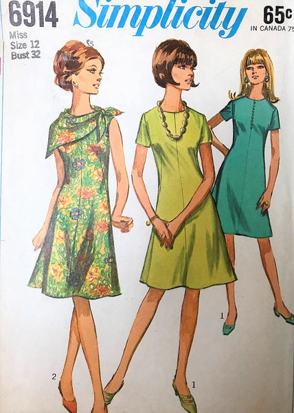 1960s Flared A-Line Dress and Scarf Pattern SIMPLICITY 6914 Figure Fla – A  Vintage shop
