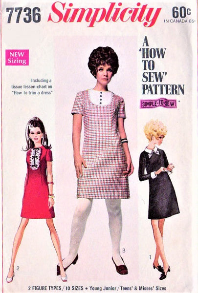1960s MOD How To Sew Pattern Simplicity 7270 Cute Jumper or Dress Bust 36  Vintage Sewing Pattern