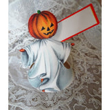 CHARMING Vintage Halloween Place Card, Jack O Lantern Dressed As Ghost,Unbent Unused, Paper Party Ephemera,Collectible Vintage Halloween