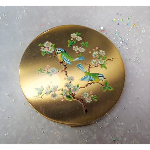 CHARMING Vintage Purse Mirror Powder Compact,Enamel Blue Birds,English Purse Compact,Powder Compact,Collectible Handbag Powder Compacts