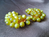LOVELY Glowing Moonglow Earrings, Striking Olive Green Earrings, Large clip on Earrings, Signed Triad, Collectible Vintage Jewelry