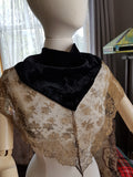 Art Deco METAL Lace and Silk Velvet Scarf Wrap,Flapper Dress Accessory,Heirloom Sewing,Vintage Clothing, Antique Textiles