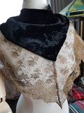 Art Deco METAL Lace and Silk Velvet Scarf Wrap,Flapper Dress Accessory,Heirloom Sewing,Vintage Clothing, Antique Textiles