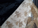 Art Deco METAL Lace and Silk Velvet Scarf Wrap,Flapper Dress Accessory,Heirloom Sewing,Vintage Clothing, Antique Textiles