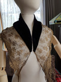 Art Deco METAL Lace and Silk Velvet Scarf Wrap,Flapper Dress Accessory,Heirloom Sewing,Vintage Clothing, Antique Textiles