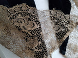 Art Deco METAL Lace and Silk Velvet Scarf Wrap,Flapper Dress Accessory,Heirloom Sewing,Vintage Clothing, Antique Textiles