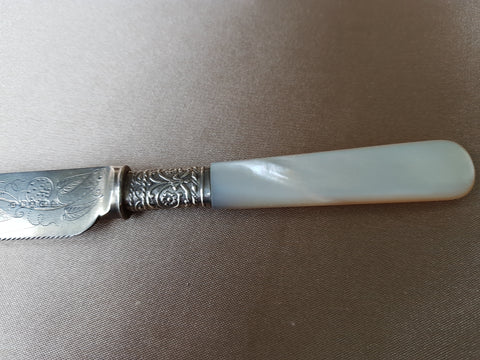 Edwardian Mother of Pearl Small Cake or Bread Knife, Lustrous Pearl Handle, Sheffield Silver Plate by George Butler & Co, Elegant Silverware