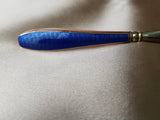 ELEGANT Antique Guilloche Sapphire Blue Enamel and Gilt Rose Gold Handle Shoe Horn, Vanity Display, Collectible Shoe Horns
