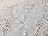 EXCEPTIONAL Italian linen Embroidery, Fine Lace Openwork, Needlelace,Raised Embroidery,Table Centerpiece Lots of Hand Work,Collectible Vintage Linens