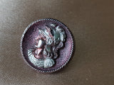 BEAUTIFUL Antique ATHENA Iridescent Glass Button, Intricate Rare Victorian Button, Mythology, Minerva, Lovely Colors, Collectors Antique Buttons