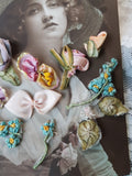 French RIBBONWORK Flowers,Rosettes,Ribbon Flowers For Doll Costuming, Hats,Flapper Dress,Collectible Vintage French Trims