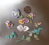 French RIBBONWORK Flowers,Rosettes,Ribbon Flowers For Doll Costuming, Hats,Flapper Dress,Collectible Vintage French Trims