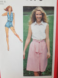 RETRO Playsuit and Front Button Skirt Pattern Simplicity 9378 Short Jumpsuit Rompers 1980s  Bust 34 Vintage Sewing Pattern FF