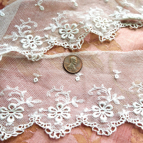 ANTIQUE French netted Lace Trim, Intricate Pattern,Bridal Dress,Dolls, Half Dolls,Flapper Dress,Heirloom Sewing,Collectible Antique Textiles