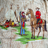 WONDERFUL 1940s Curtain, Cabin Theme, Canoeing, Dog Sleds, Indian Chief, RCMP, Horses,Cotton Fabric For Crafts, Collectible Vintage Fabrics