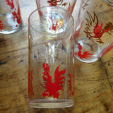 FABULOUS Mid Century Tumblers, Red and Gold Fighting Roosters Chickens Cocktail Glasses, Barware, Perfect Gin and Tonic Size, Federal Glass