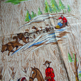 WONDERFUL 1940s Curtain, Cabin Theme, Canoeing, Dog Sleds, Indian Chief, RCMP, Horses,Cotton Fabric For Crafts, Collectible Vintage Fabrics