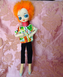 VINTAGE 1960s Japanese  Posable Doll, Kawaii ,Showa, Big Eyes Cloth Doll, Collectible Dolls