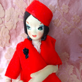 VINTAGE 1960s Japanese Fashion Posable Doll, Kawaii ,Showa, Big Eyes Cloth Doll, Collectible Dolls