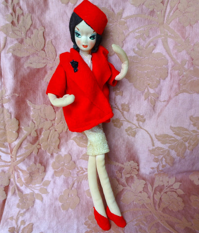 VINTAGE 1960s Japanese Fashion Posable Doll, Kawaii ,Showa, Big Eyes Cloth Doll, Collectible Dolls