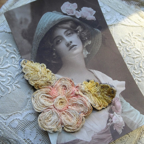 ANTIQUE Unique French Applique,Gorgeous Embroidered Rose,Floral Millinery Applique,Heirloom Sewing,Collectible Appliques
