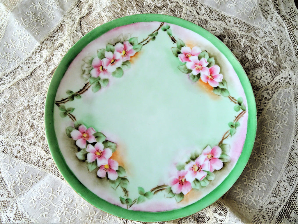 ROMANTIC Antique Plate, Hand Painted Pink Blossoms, Royal Silesia, Decorative Cabinet Plate, Romantic Cottage Decor
