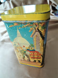 BEAUTIFUL Vintage 1940s Tea Tin, Lipton Tea,Colorful Scenes, Bright Cheery Yellows and Blues, Kitchen Decor, Collectible Tea Tins