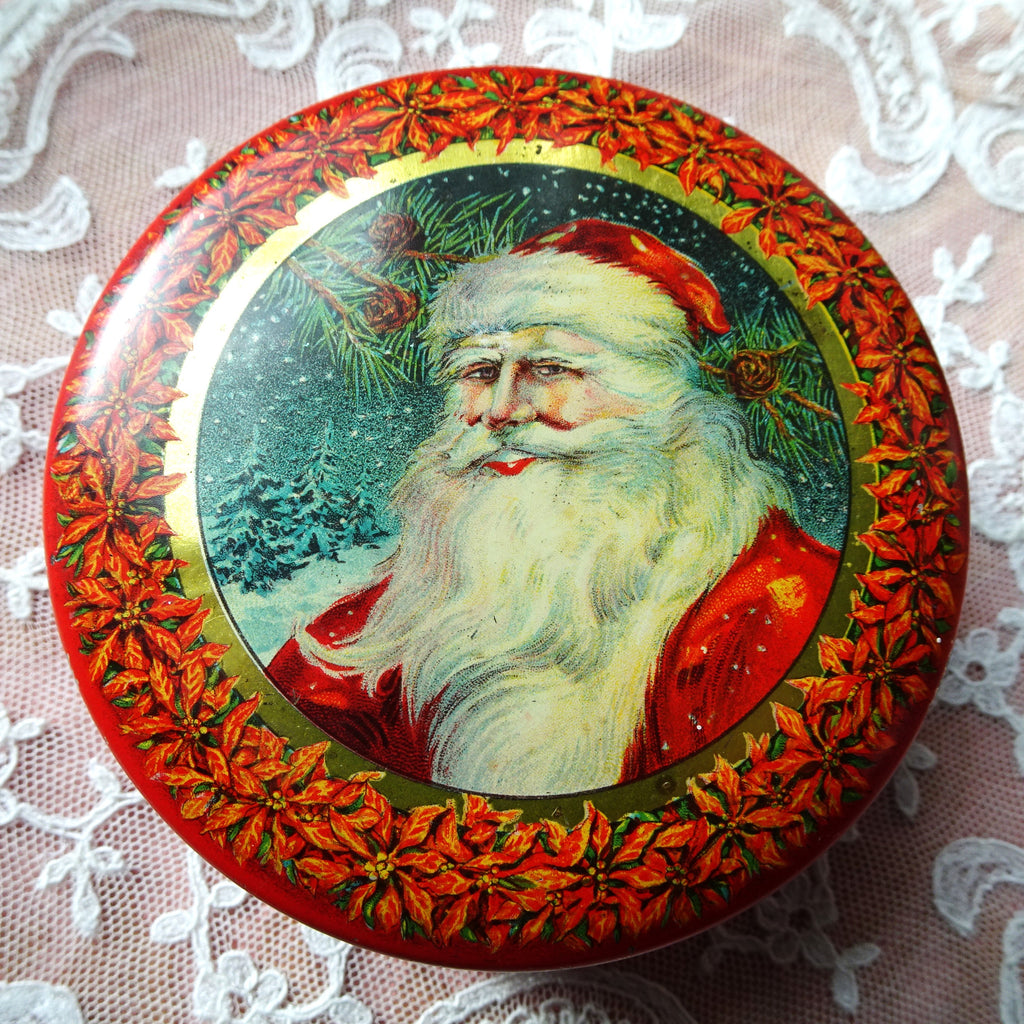 BEAUTIFUL 1920s Small Antique Christmas Tin, Tindeco, Santa Claus, Father Christmas, Farmhouse Decoration, Vintage Holiday Tin,Collectible Tins