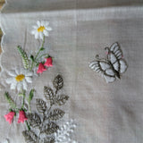 PRETTY Floral Embroidered Hankie,Vintage Handkerchief Flowers and Butterflies Embroidery,Wedding Bridal Hanky Gifts,Collectible Hankies