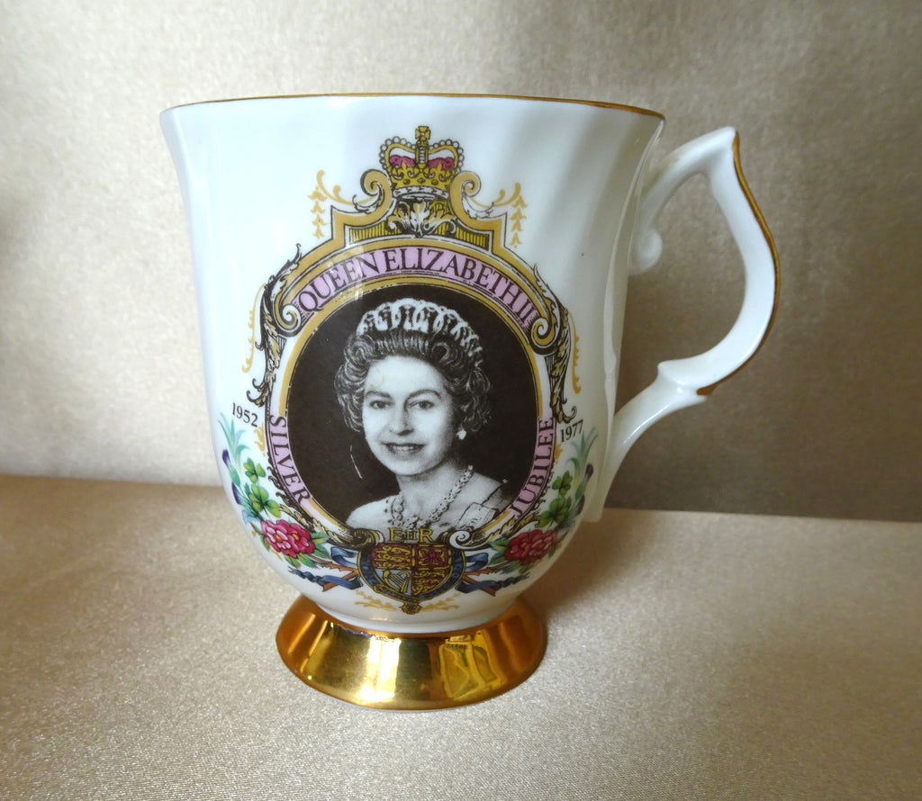 WONDERFUL 1970s Royalty Commemorative, Silver Jubilee of Queen Elizabeth II, Fine Bone China Coffee Mug, English Royalty Collectibles