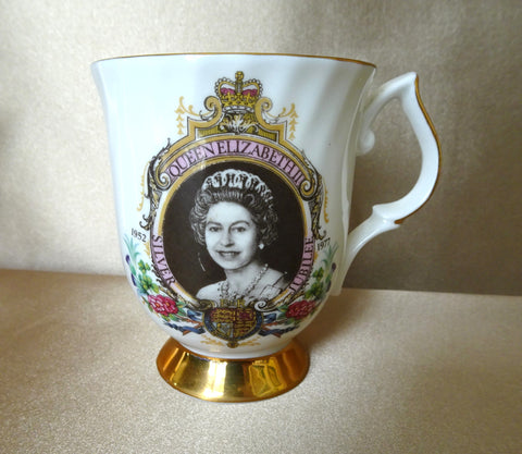 WONDERFUL 1970s Royalty Commemorative, Silver Jubilee of Queen Elizabeth II, Fine Bone China Coffee Mug, English Royalty Collectibles