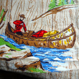 WONDERFUL 1940s Curtain, Cabin Theme, Canoeing, Dog Sleds, Indian Chief, RCMP, Horses,Cotton Fabric For Crafts, Collectible Vintage Fabrics