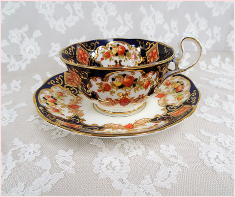 GORGEOUS Antique Royal Albert DERBY Teacup & Saucer,Lots of Hand Painting, English Bone China,Cabinet Cup & Saucer,Collectible Vintage Teacups