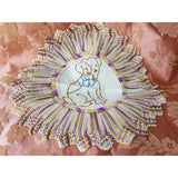 ADORABLE 1920s-30s Embroidered Puppy Dog Doily,Cute To Frame,Lovely Purple Yellow Crochet Lace,Dog Lover Gift,Children's Room,Unique Doilies