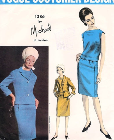 CLASSY 1960s Michael of London Designer Pattern Suit and Over Blouse Vogue Couturier Pattern 1386 Bust 34