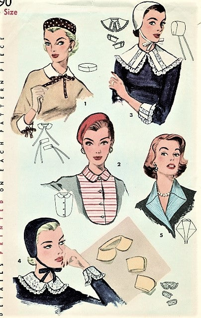 50s CHARMING Simplicity 1390 Hats, Collars Cuffs and Dickey Pattern Beret, Pill Box, Baby Style Hat Includes Peter Pan Collar Wonderful Accessories Pattern Simplicity 1390 Vintage Sewing Pattern