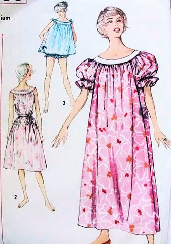1950s Vintage Lounging Muu Muu Gown or Nightgowns Lingerie Pattern SIMPLICITY 2566  Flirty Baby Doll or Nightgown Bust 34-36 Vintage Sewing Pattern