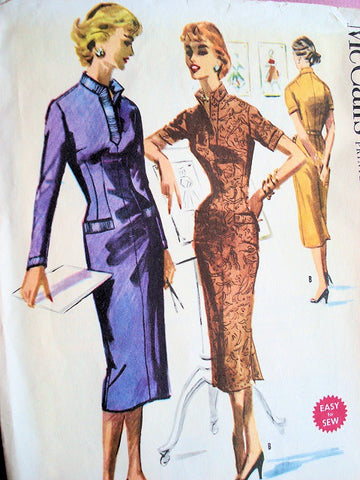 50s CLASSY Slim Wiggle Dress Pattern Easy To Sew McCalls 3463 Slit Neckline Figure Show Off Style,Bust 32 Vintage Sewing Pattern