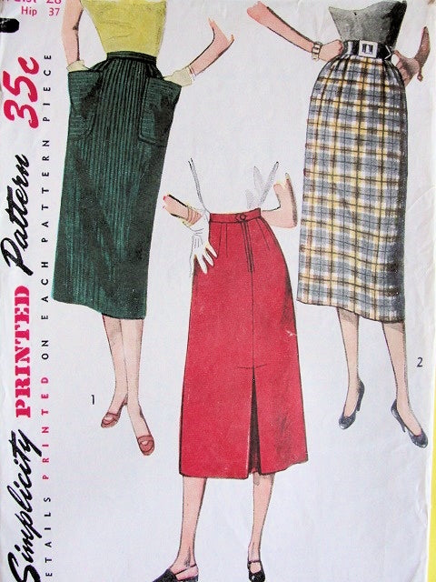 50s CLASSY Slim Skirts Pattern SIMPLICITY 4377 Two Styles Waist 28 SIMPLE TO MAKE Vintage Sewing Pattern