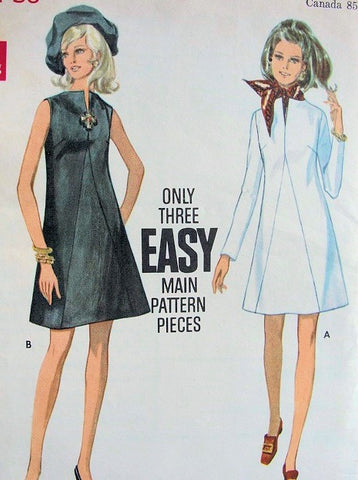 60s MOD Dress Pattern McCALLS 2226 Seam Interest A Line Dress with